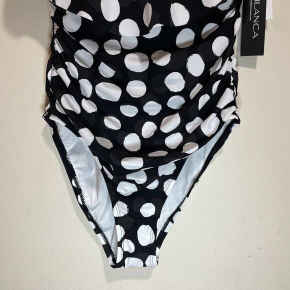 NEW La Blanca Size 6 Mod For Dot Polka Dot Ruffle One Piece Swimsuit Black White - Picture 5 of 15